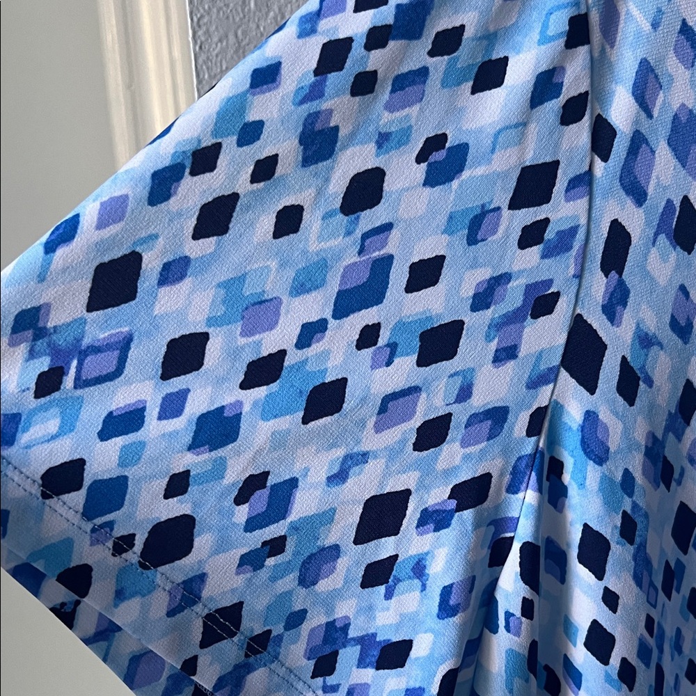 Susan Graver Blue and White Geometric Blouse - Picture 2 of 5